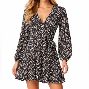 Marie Oliver The Dia Dress in Mixed Animal Geo Print 100% Silk Long Sleeve Med M